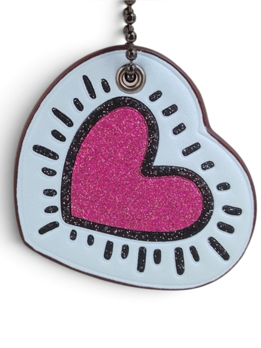 Coming soon Coach x Keith Haring leather glitter, heart bag charm